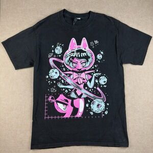 Apari T-Shirt Men M Black Pink Teal Anime Bunny Girl Space Graphic Tee